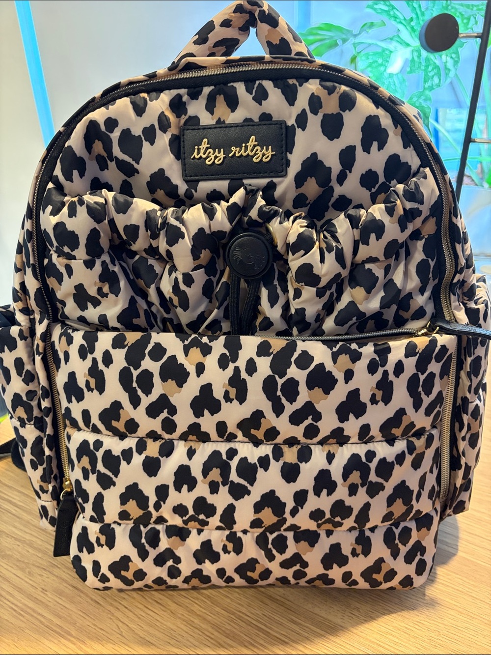 Itzy Ritzy Leopard Print Diaper Backpack - Beige and Black